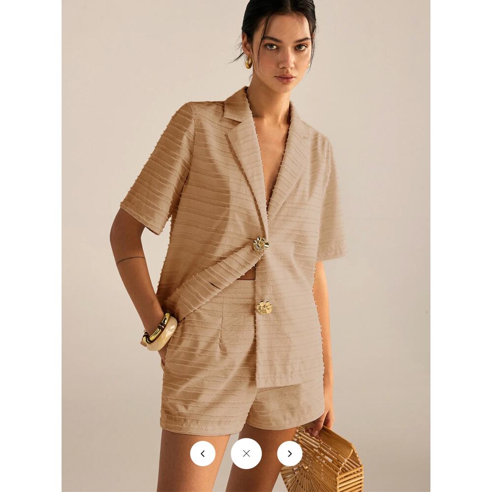 NWT Commense Textured Short-Sleeve Blazer and Shorts Set Sz M